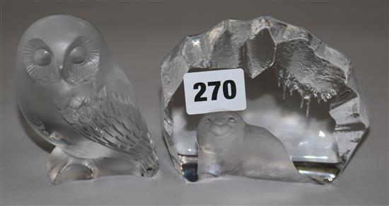A Lalique owl and a similar sculpture